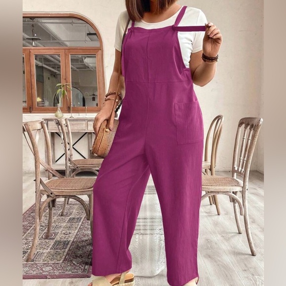 Boho Plus Size Pockets Straps Knot Wide Leg Jumpsuit - Picture 6 of 14